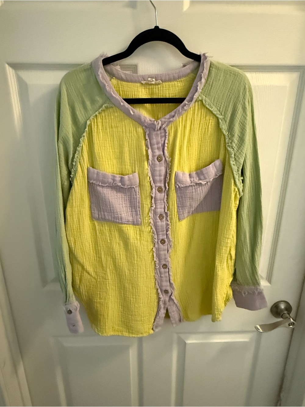 easel Colorblock Button-Front Shirt - Yellow, Light Green & Lavender